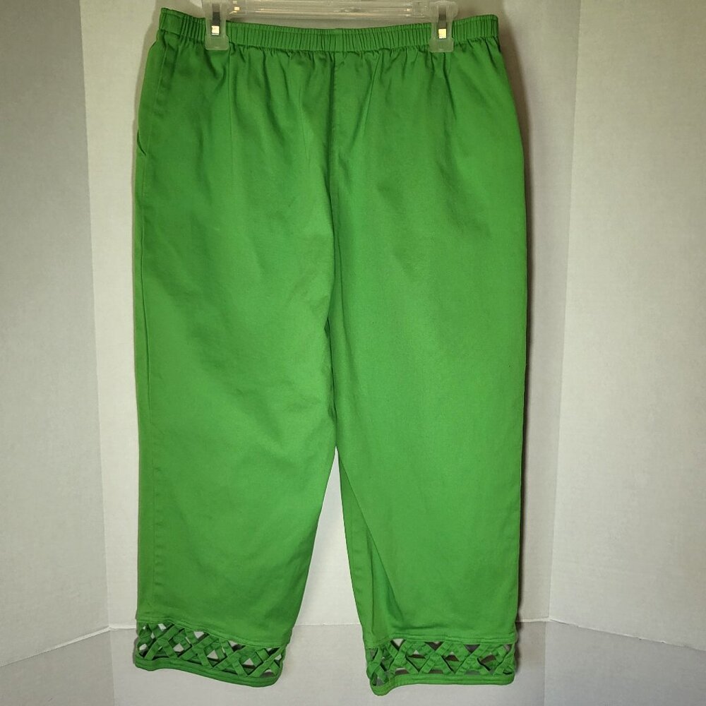 d&co Denim & Company Pull On Capris w/Lattice Cuff Size Large Green